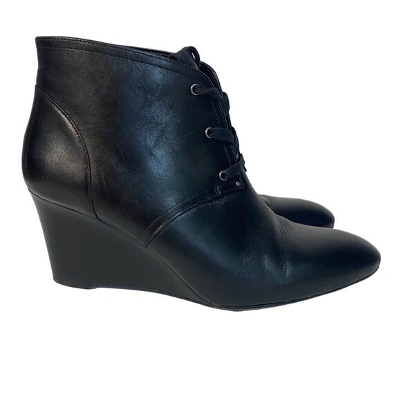 Lauren by Ralph Lauren Tamia Black Leather Lace Up Ankle Boots with Wedge Heel S - Picture 4 of 11